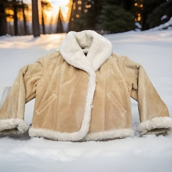 ✅Express Luxuries Faux Fur Lined Tan Genuine Leather Jacket Womens M Coat - Picture 1 of 12